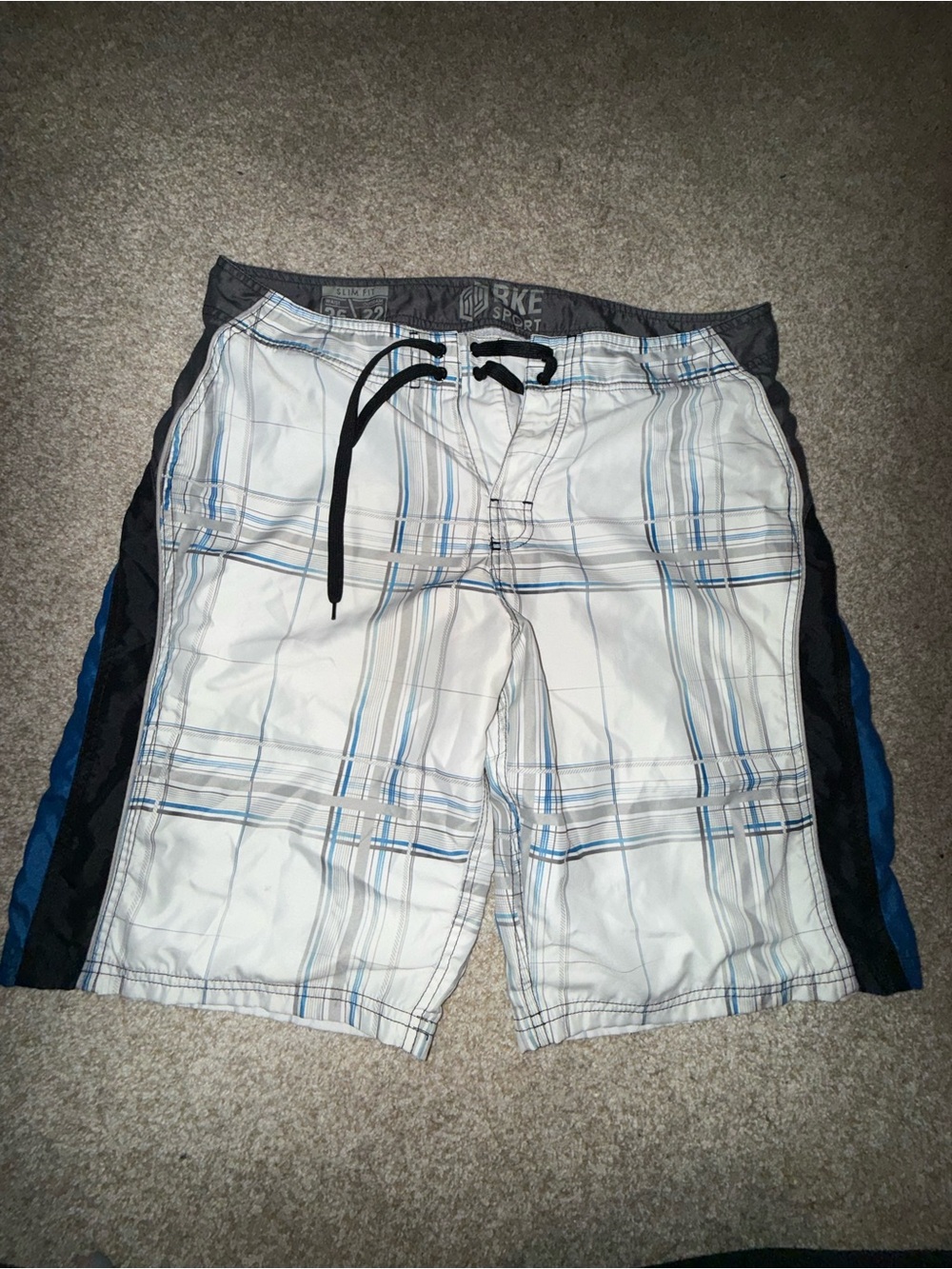 Vintage Y2K BKE Slim Fit Board Shorts Mens 36 Swim Trunks Plaid Buckle
